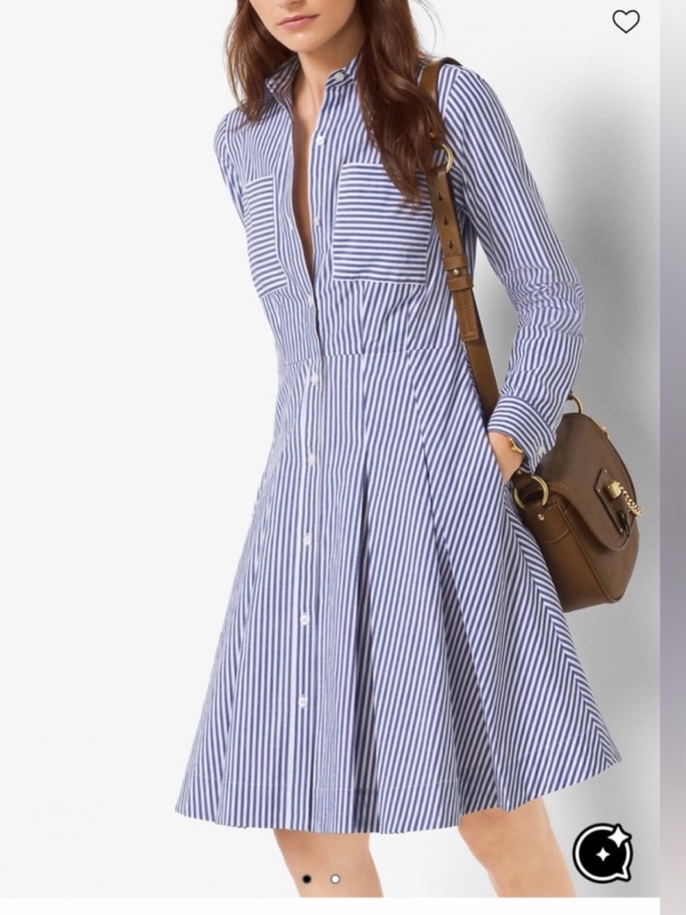 Michael Kors Women’s Blue & White Stripe Button Front- fit and flare Shirt Dres